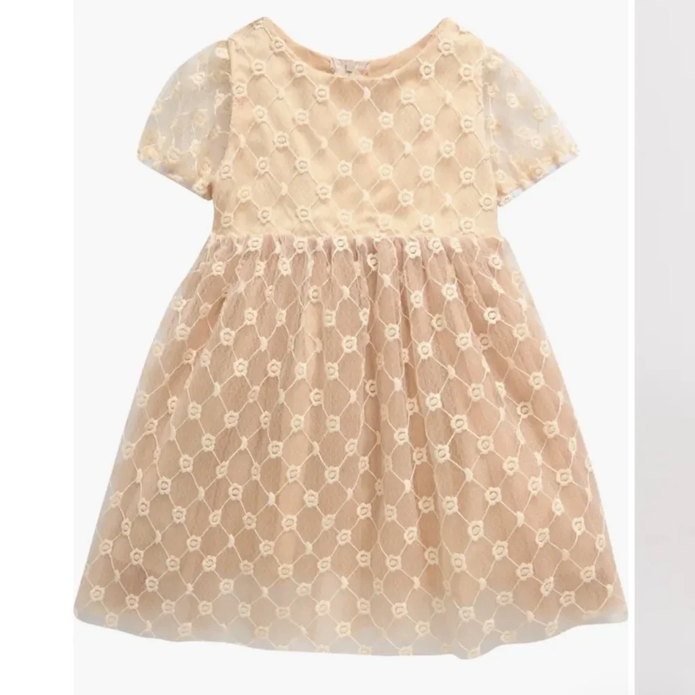 Popatu Kids Gold Color Embroidered Tulle Dress-NWT size 24 months